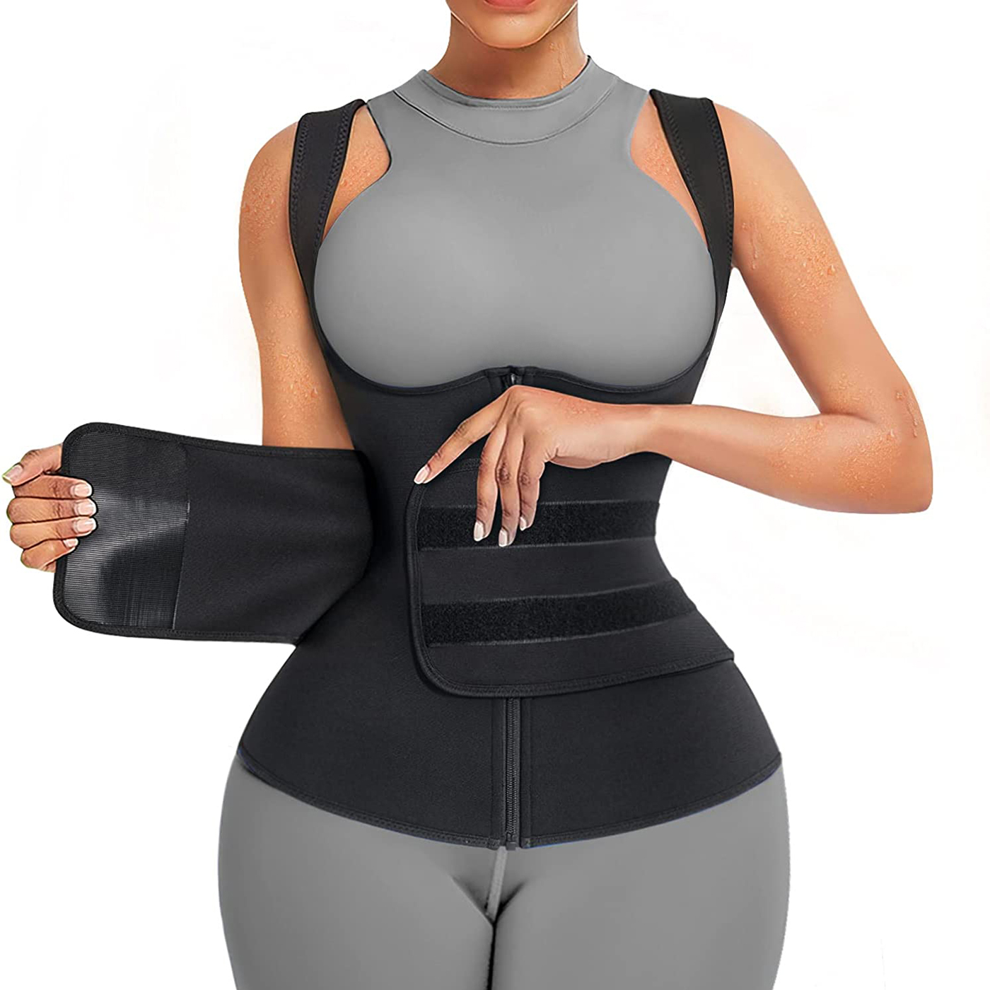Sweat Waist Trainer Belt Neoprene - 女性用ネオプレン製サウナスーツ、サウナ用スウェットベスト、ウエストシェイパー、調整可能なベルト付き
