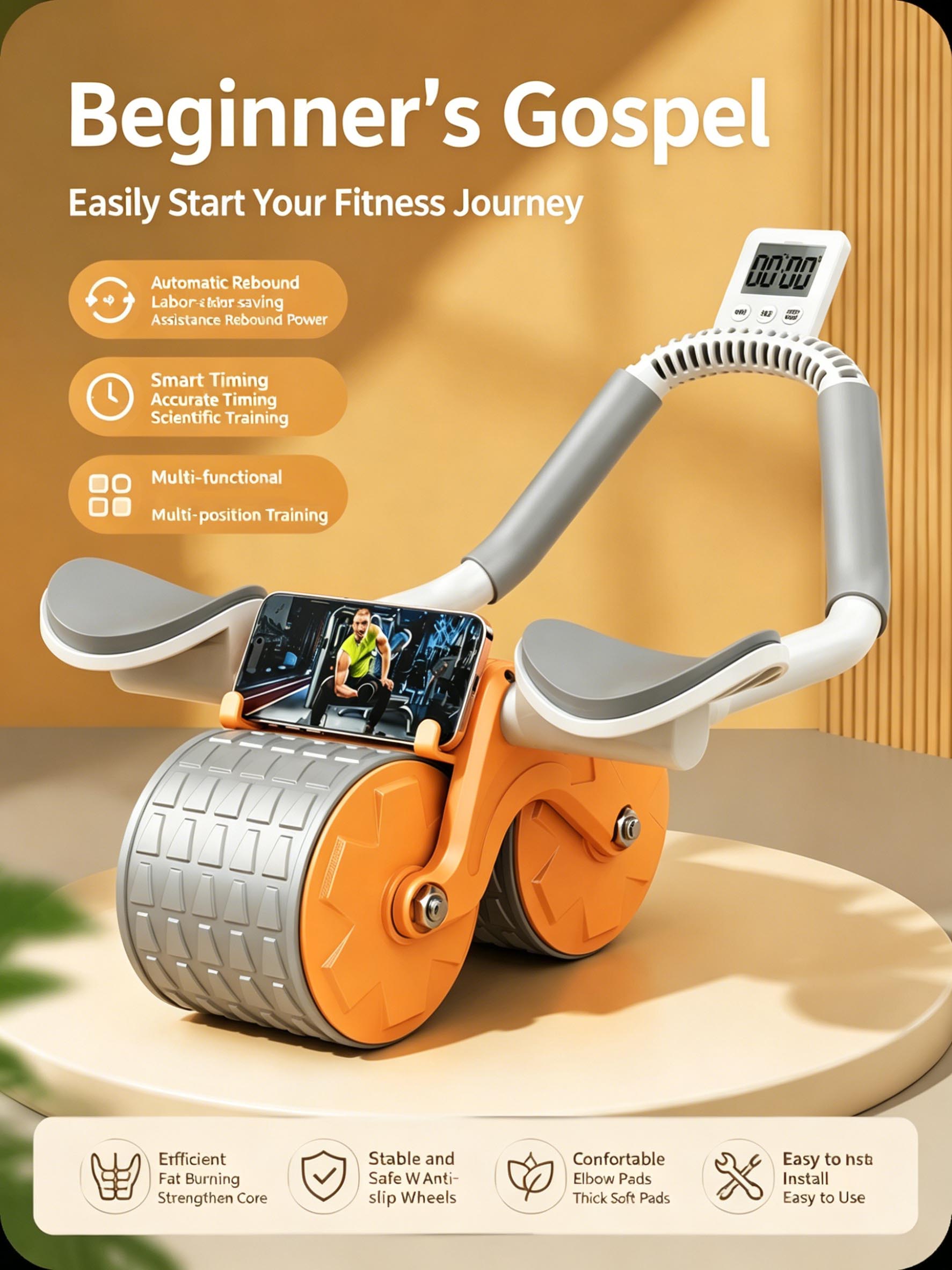 肘サポート付き自動リバウンドアブホイール、スマホスタンド付き - Ab Roller Wheel With Elbow Support のレビューと価格